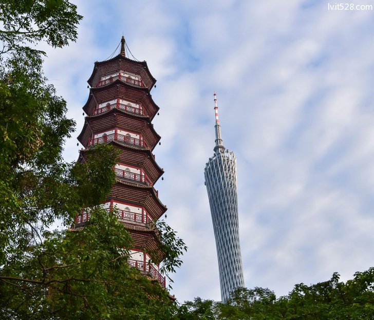 赤岗塔与广州塔同框